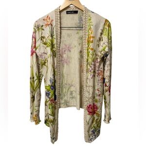 Marc Cain Silk Cashmere Cotton Floral Cardigan Cream Size 4
